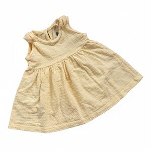 Yellow Sleeveless Baby Dress Dot Fabric Bow Shoulders Keyhole Button Soft 0-3M